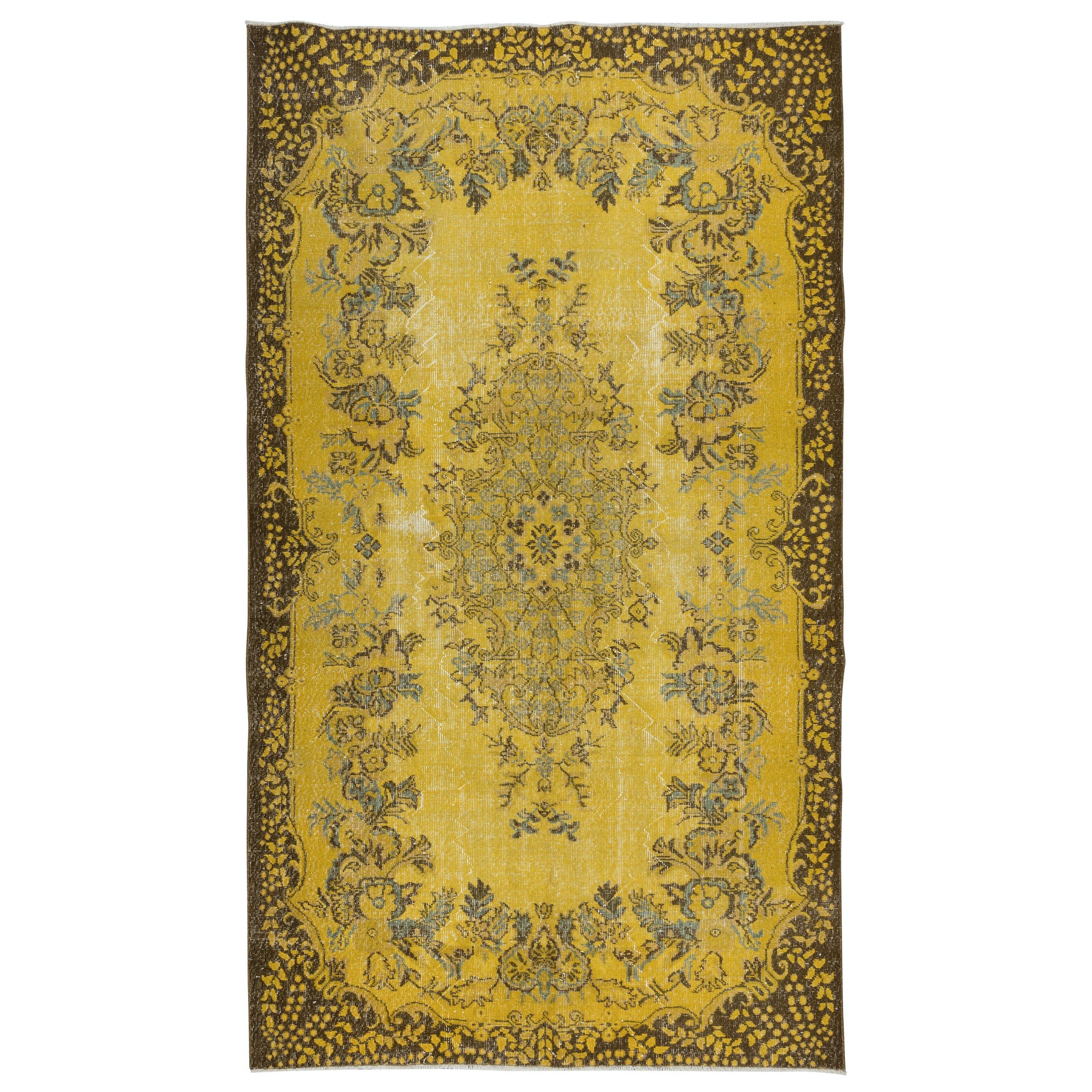 Tappeto da salotto contemporaneo 5.5x9.6 Ft in giallo, tappeto turco fatto a mano