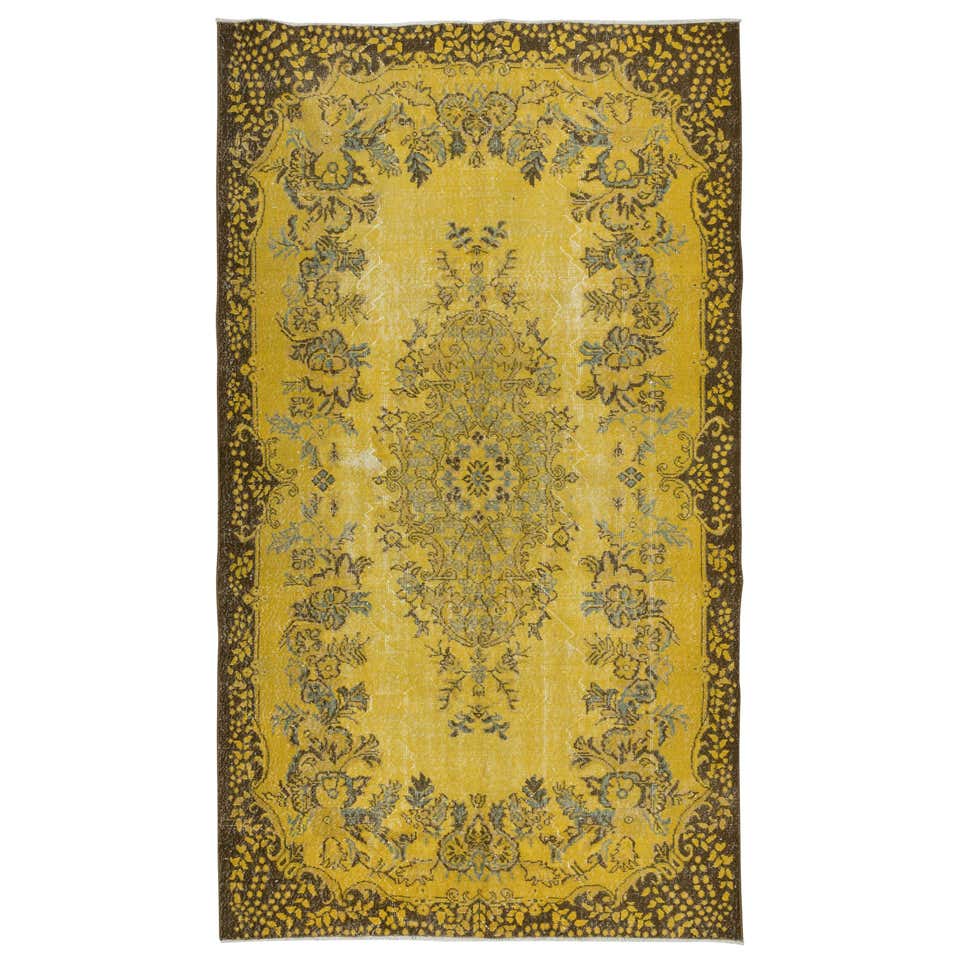 6x9.5 Ft Yellow Handmade Area Rug for Modern Interiors, Vintage Turkish ...
