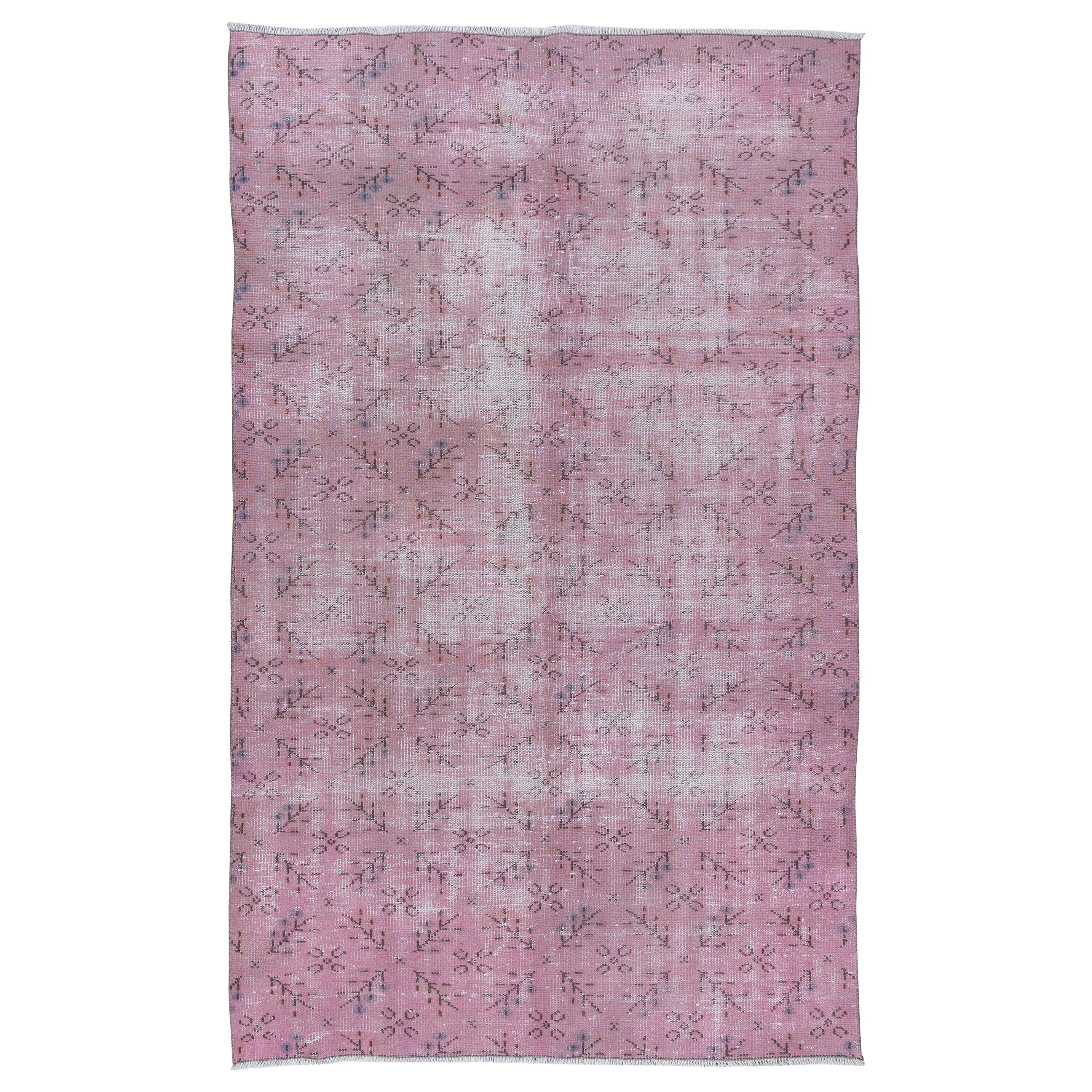 Handgefertigter 5,4x8,5 Ft Handgefertigter Teppich in weichem Rosa, moderner türkischer Wollteppich