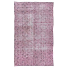 Vintage 5.4x8.5 Ft Handmade Area Rug in Soft Pink, Modern Turkish Wool Carpet