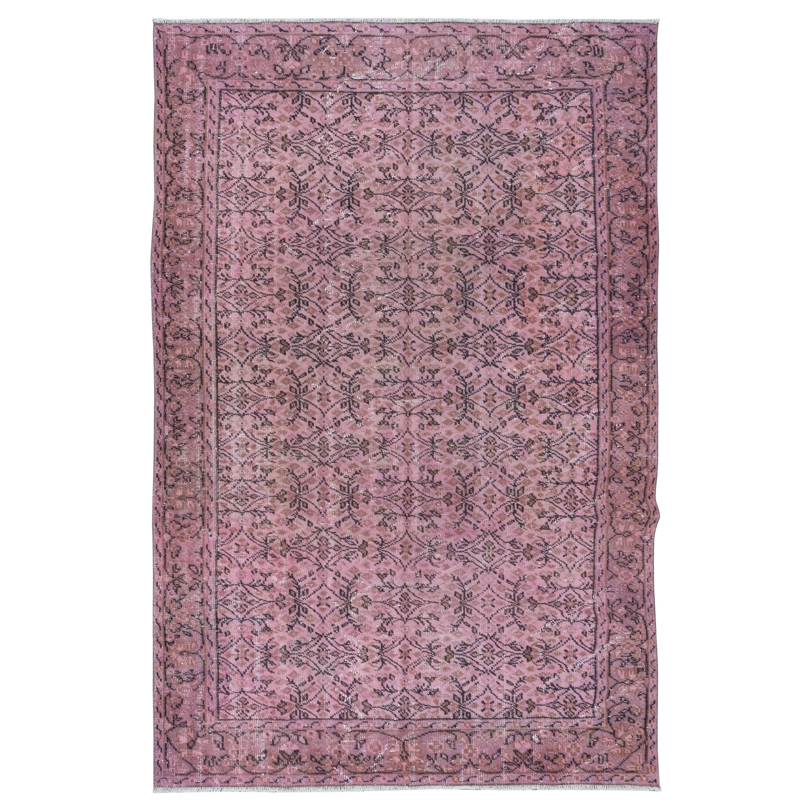 6.6x10 Ft Handgefertigter Bodenteppich mit Blumenmuster in Rosa, moderner türkischer Teppich