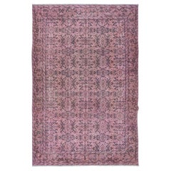 Vintage 6.6x10 Ft Handmade Floral Pattern Floor Area Rug in Pink, Modern Turkish Carpet