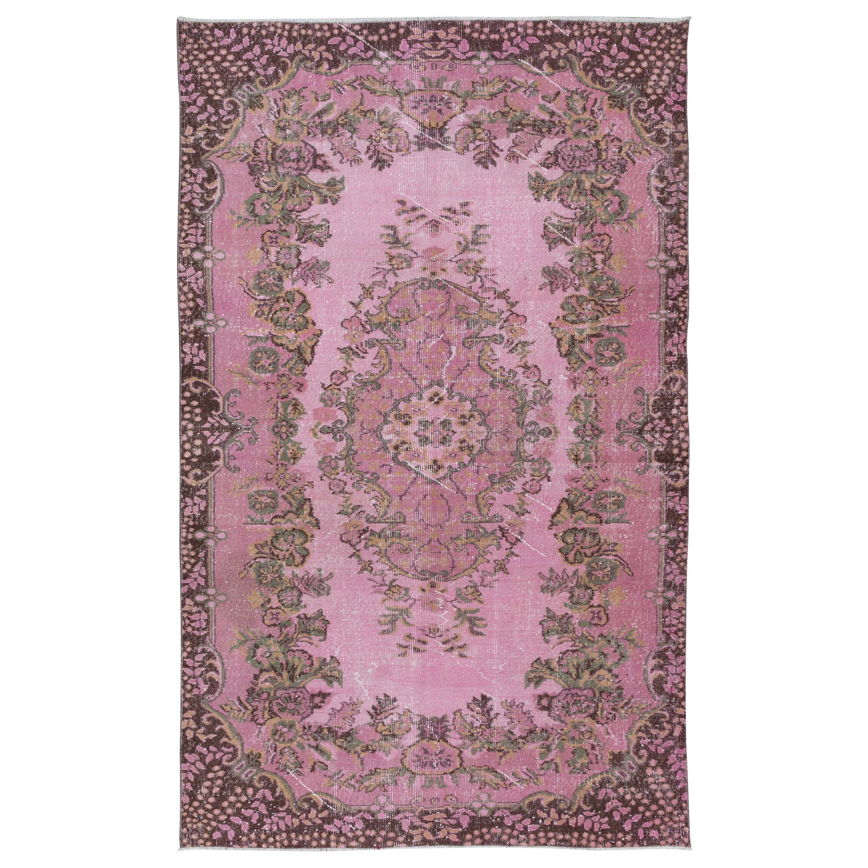 6x10 Ft Rose Pink Handmade Wool Area Rug from Turkey, Great 4 Modern Interiors For Sale