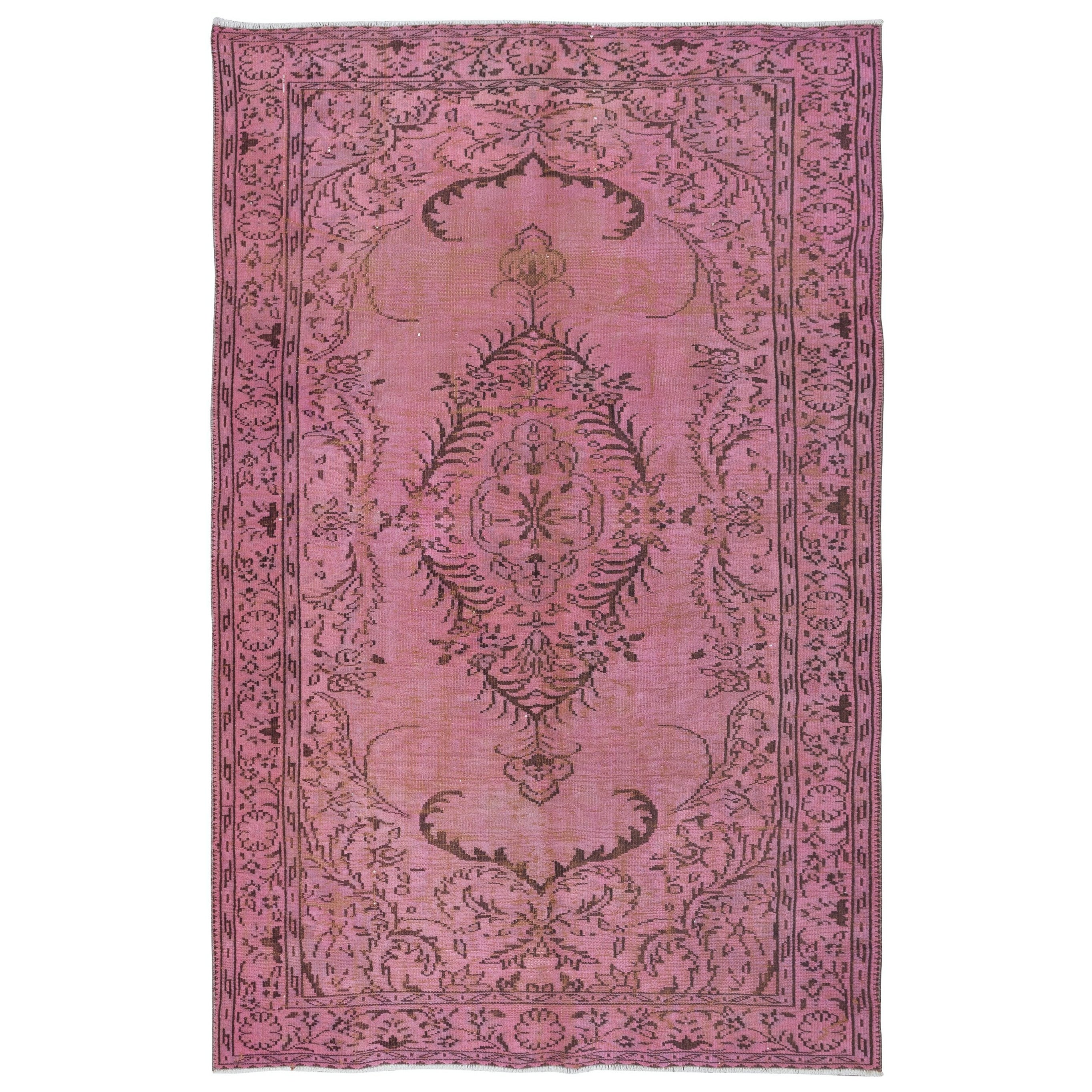 6x9.3 Ft Pink Over-Dyed Handmade Turkish Area Rug for Modern Home & Office Decor For Sale