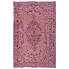 Vintage 6x9.3 Ft Pink Over-Dyed Handmade Turkish Area Rug for Modern Home & Office Decor
