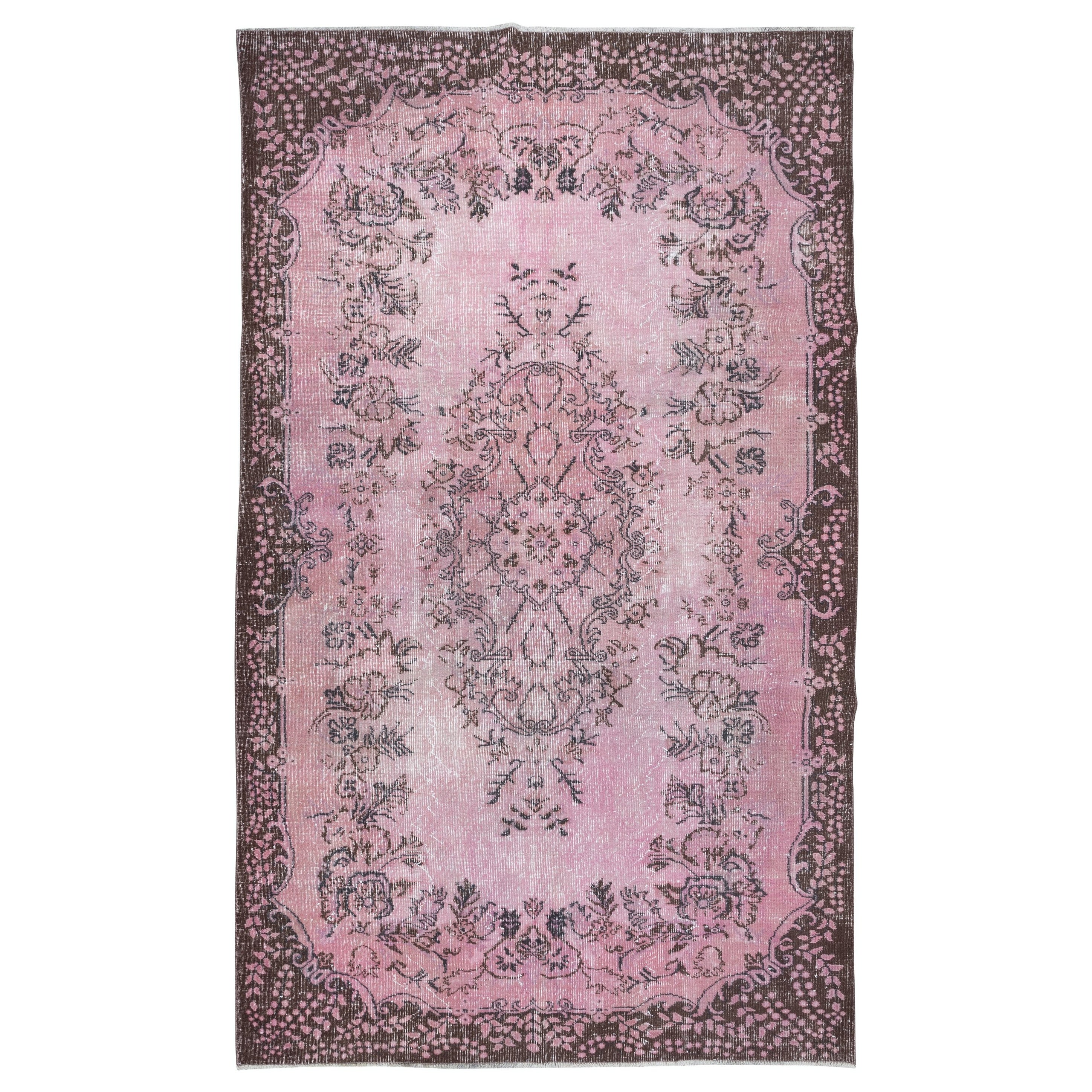 6x10 Ft Handmade Turkish Area Rug in Light Pink, Living Room Carpet, Kitchen Rug For Sale