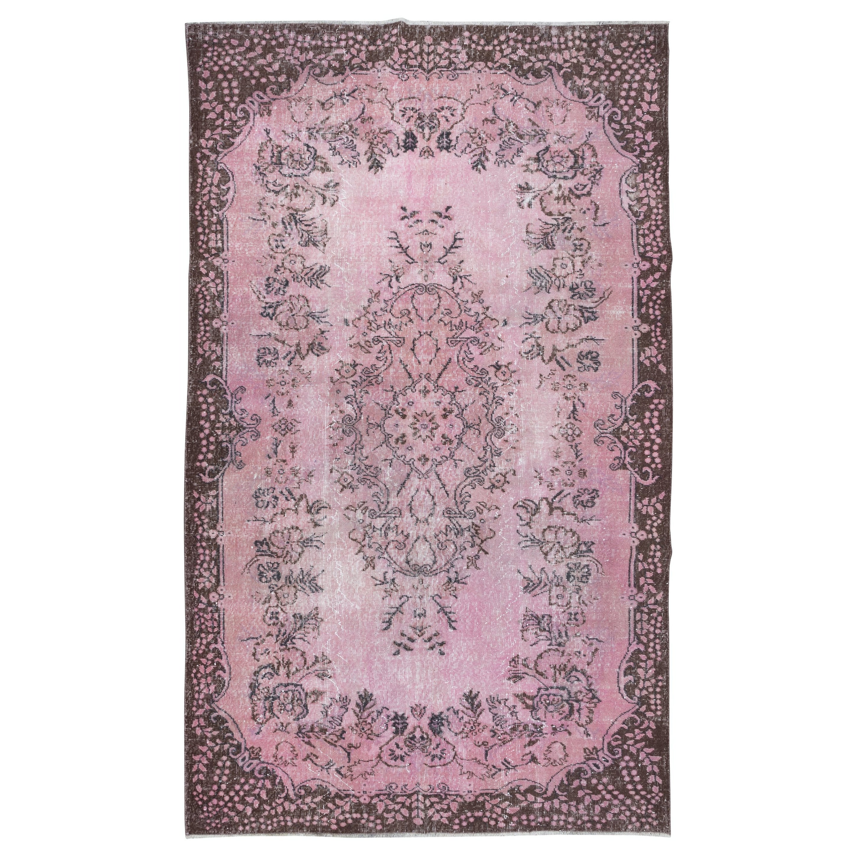 Tappeto turco fatto a mano da 6x10 Ft in rosa chiaro, tappeto per il soggiorno, tappeto per la cucina