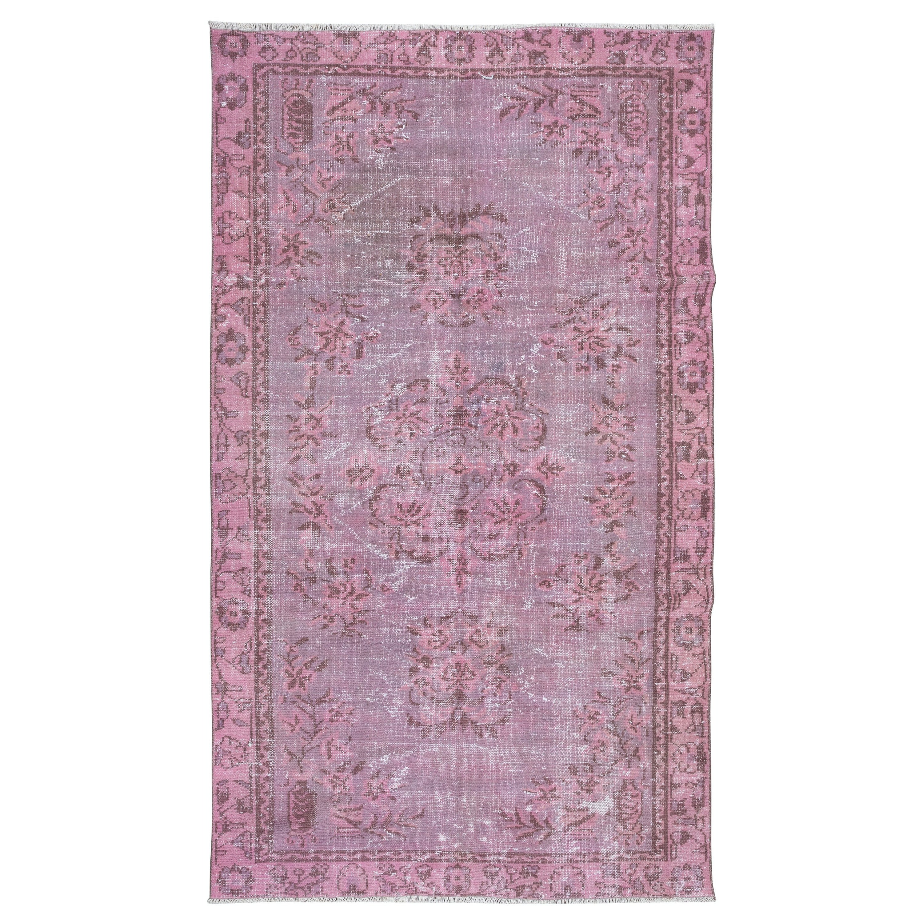 6x9.4 Ft Chinese Art Deco Rug in Pink, Handmade Carpet, Ideal 4 Modern Interiors For Sale