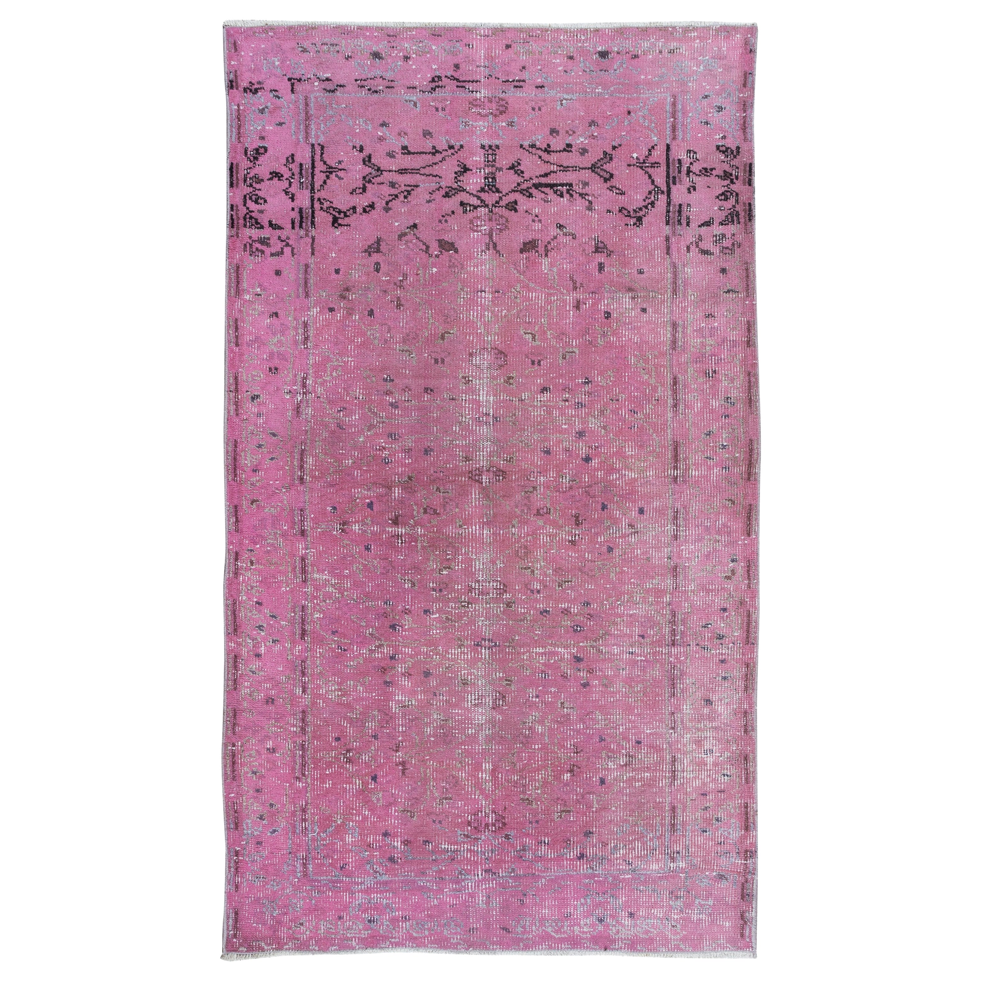 3.6x6.2 Ft Rustic Turkish Pink Accent Rug, Handmade Modern Small Wool Carpet For Sale