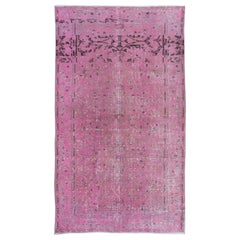 3.6x6.2 Ft Rustikaler türkischer rosafarbener Teppich mit Akzent, handgefertigter moderner kleiner Wollteppich