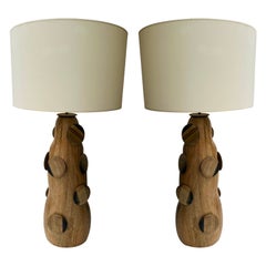 Contemporary Pair of Wood Discs Lamps, Italy
