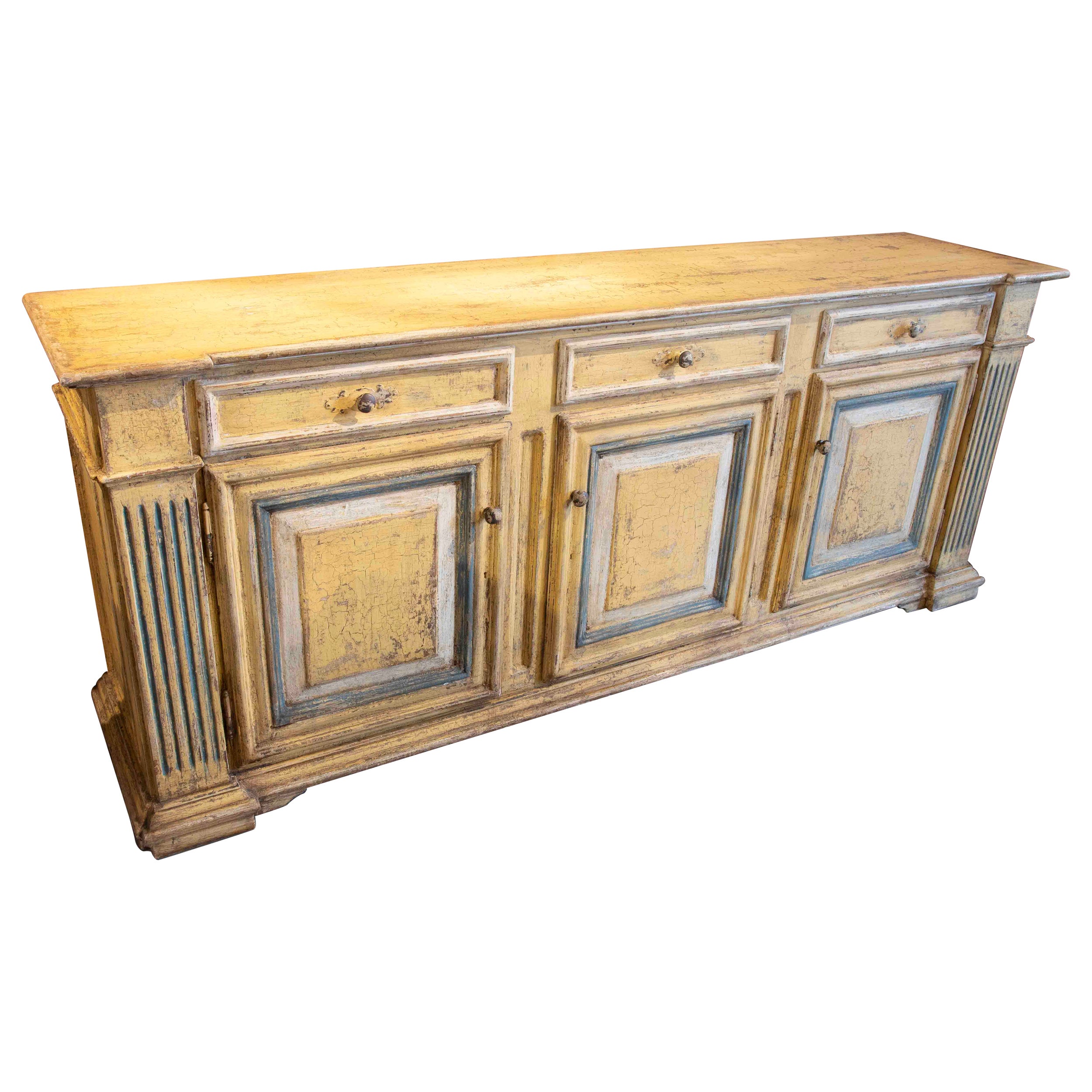 Spanish Sideboard with Polychromed Doors and Drawers For Sale