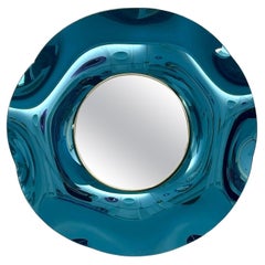 undulate' Miroir en cristal bleu céleste fait main Dia.40'' par Ghiró Studio