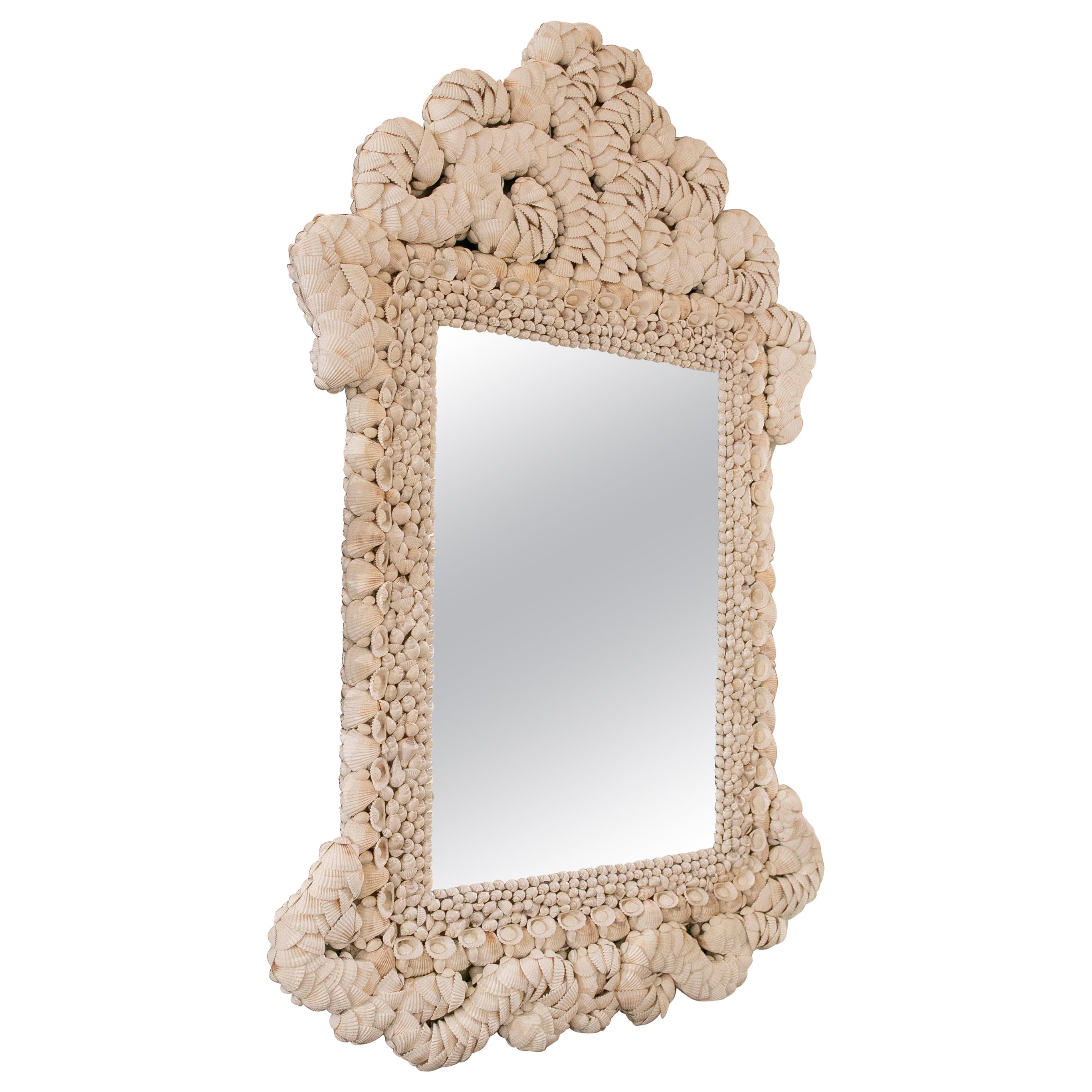 Wall Mirror with Top Made of Seashells and Conch Shells