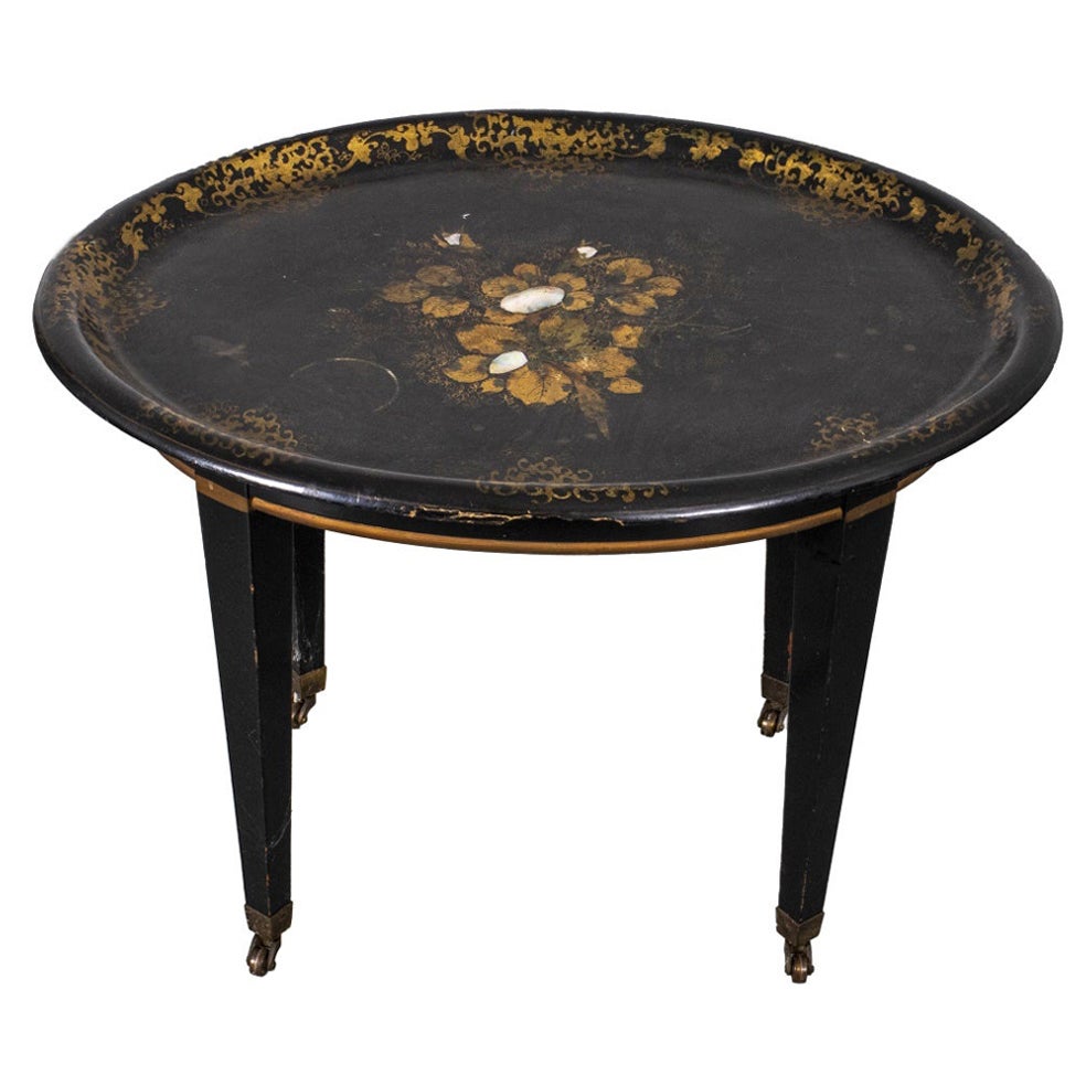 Victorian Lacquered Tray Side Table For Sale