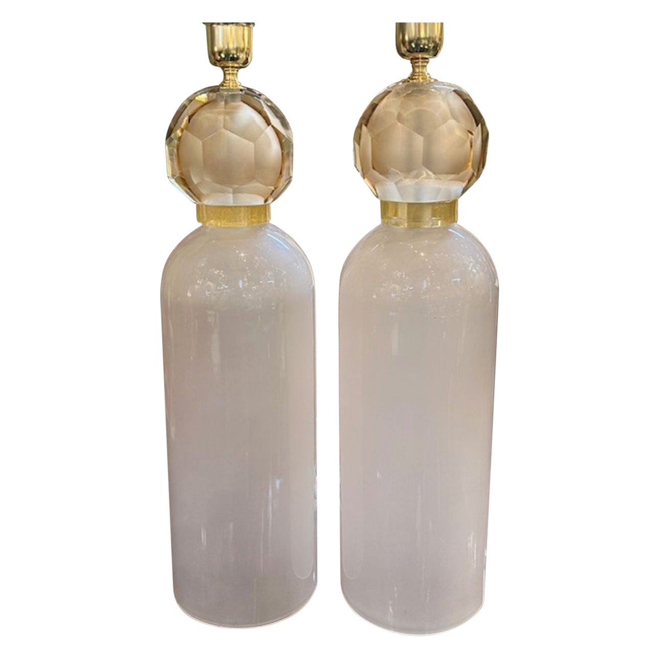 Pair of Murano Blush Glass Ball Lamps