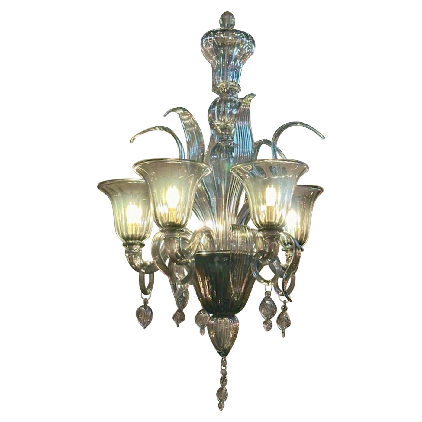 Murano Black Glass Chandelier For Sale