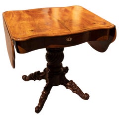 Antique 19th Century English Mahogany Wing Table with Drawer and Base in the Centre