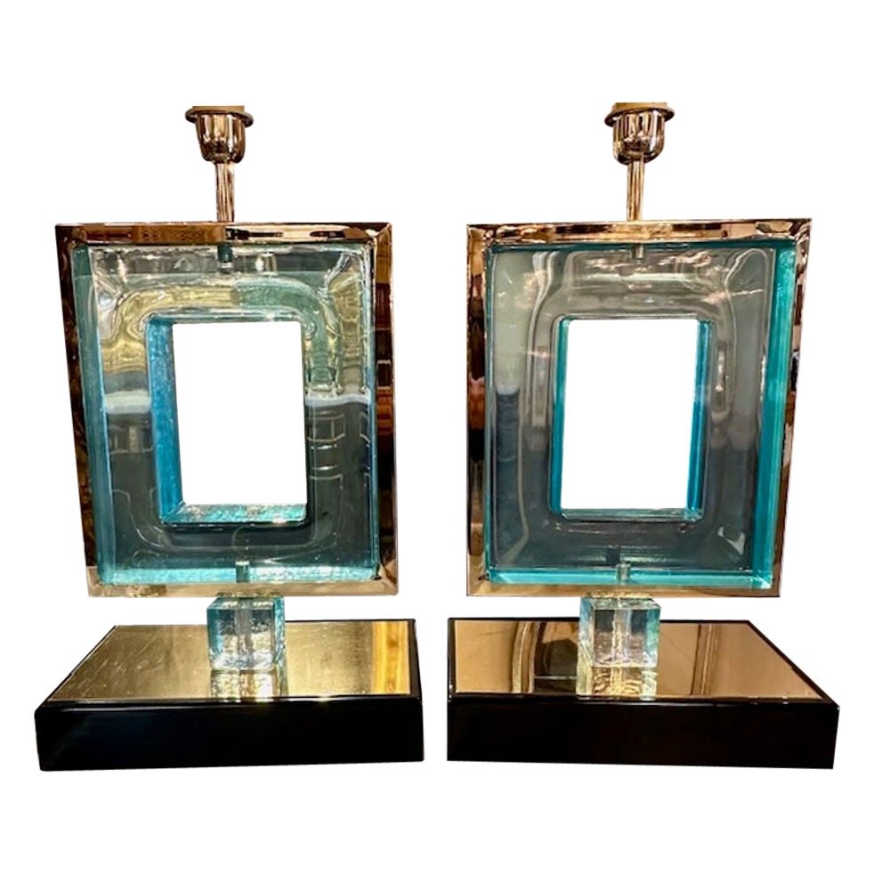 Paar quadratische Lampen aus Murano-Glas im Angebot