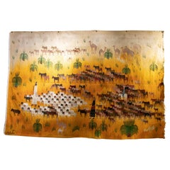 Handgefertigter Wandteppich im orientalischen Stil der 1970er Jahre mit einem Hirten mit seinen Tieren 