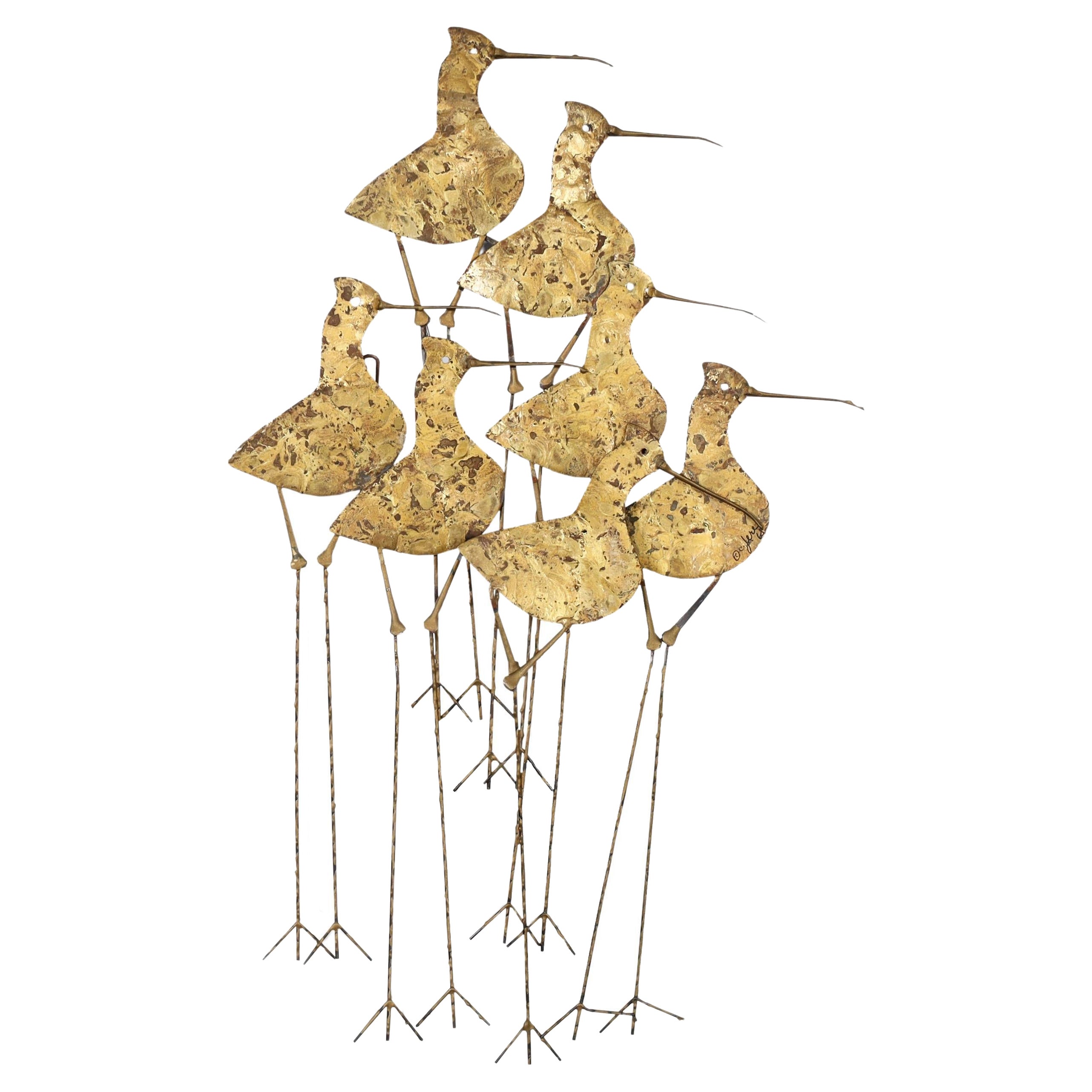 Vintage Metal Sandpipers Wall Sculpture by Curtis Jere, Signed For Sale