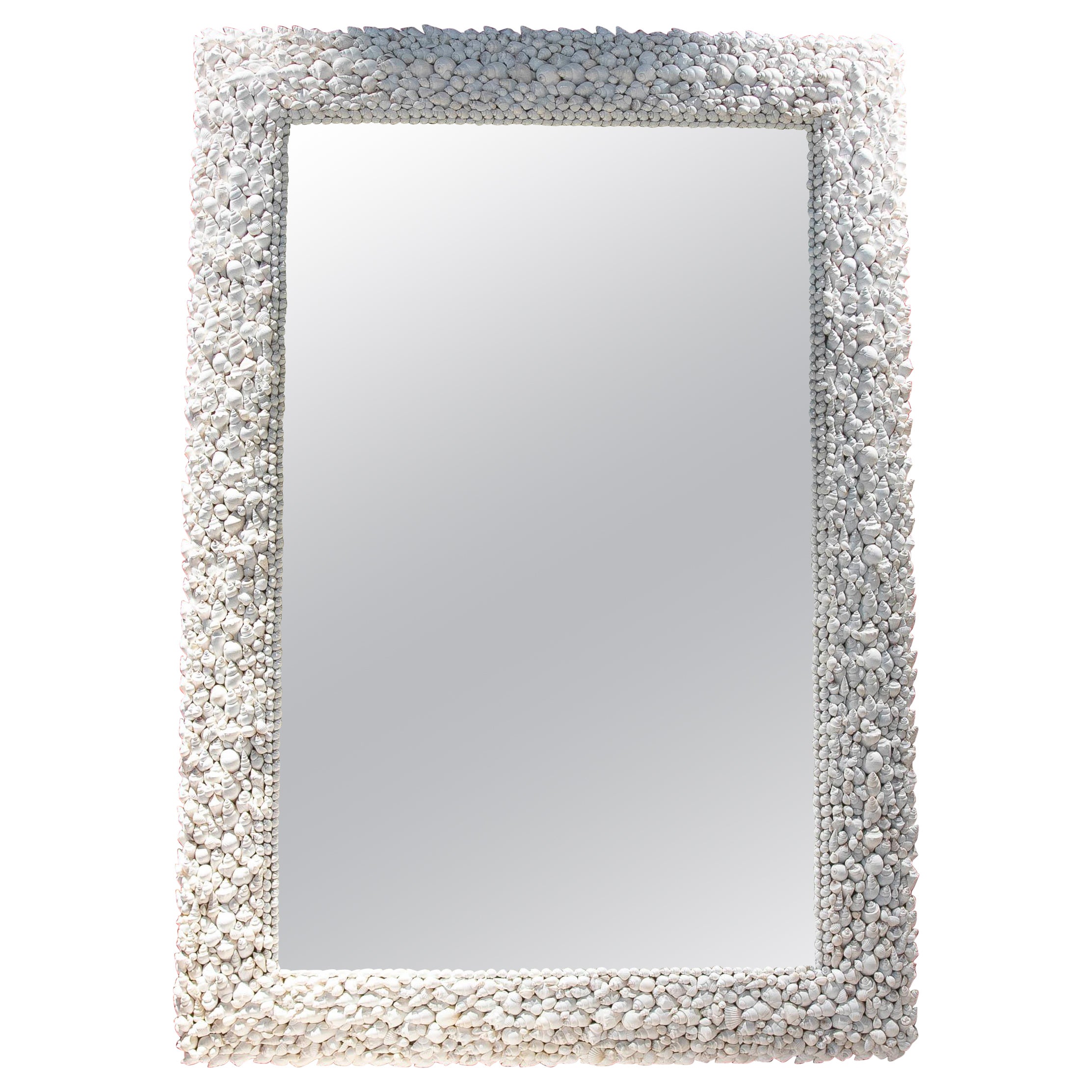 Rectangular Wall Mirror with Shells and Conch Shells  For Sale