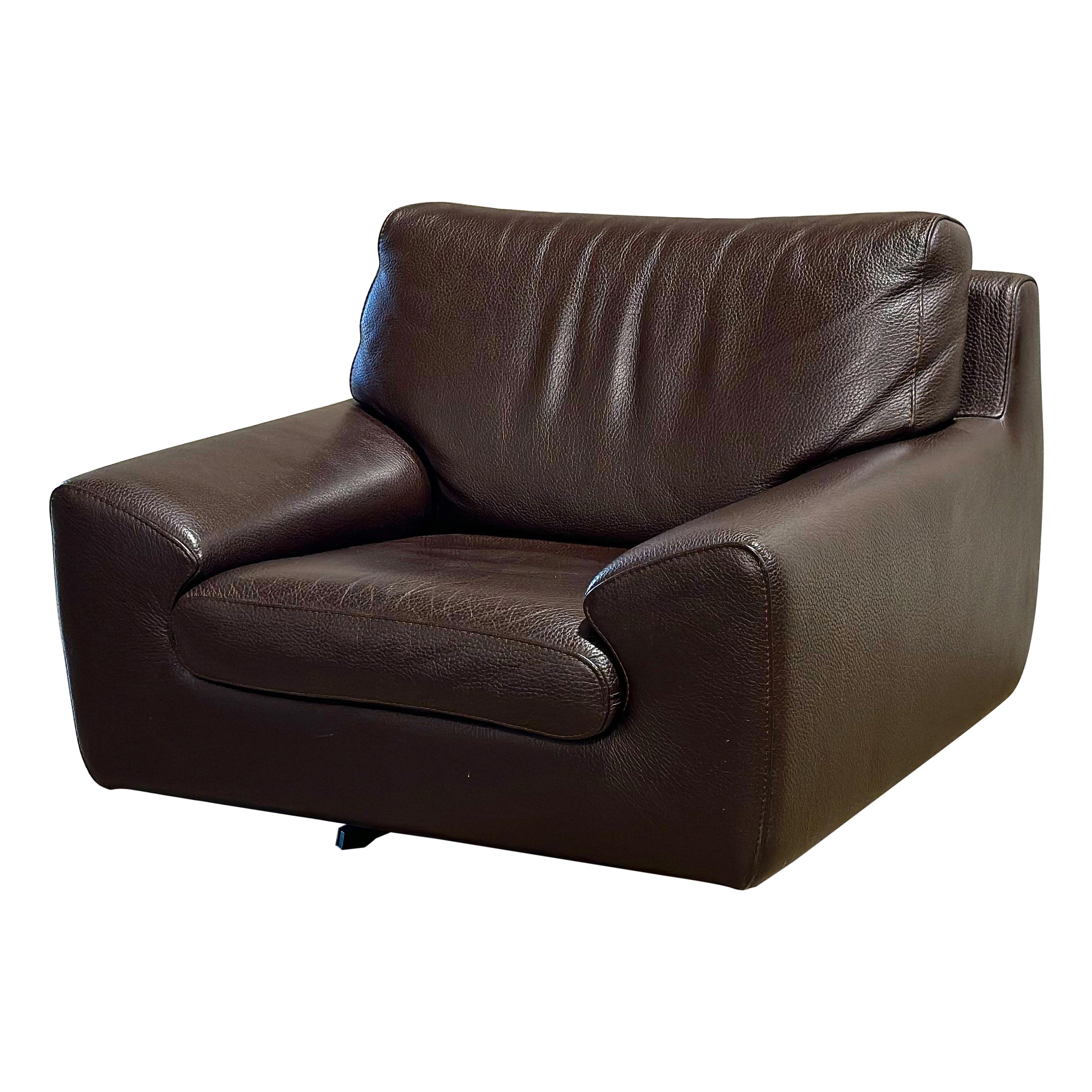 Vintage Roche Bobois Leather Swivel Lounge Chair - Dark Ox Blood Maroon Brown