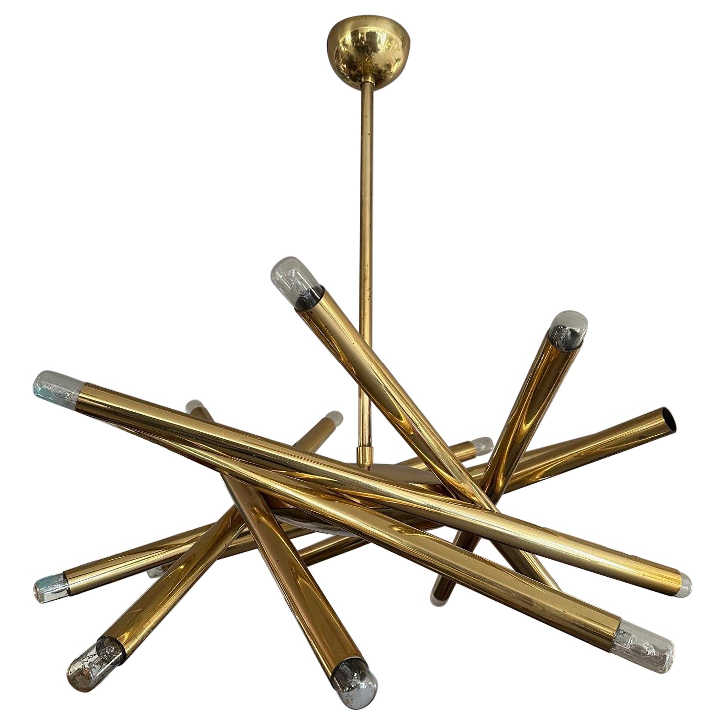 20th century Sputnik Brass Changelier by Stilnovo, 1960s For Sale