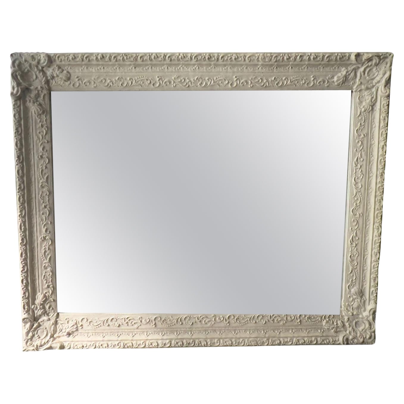 French 19th Century Plaster Mirror with White Paint
