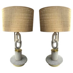 Contemporary Pair of Brass Lamps Marble Chain. Italien
