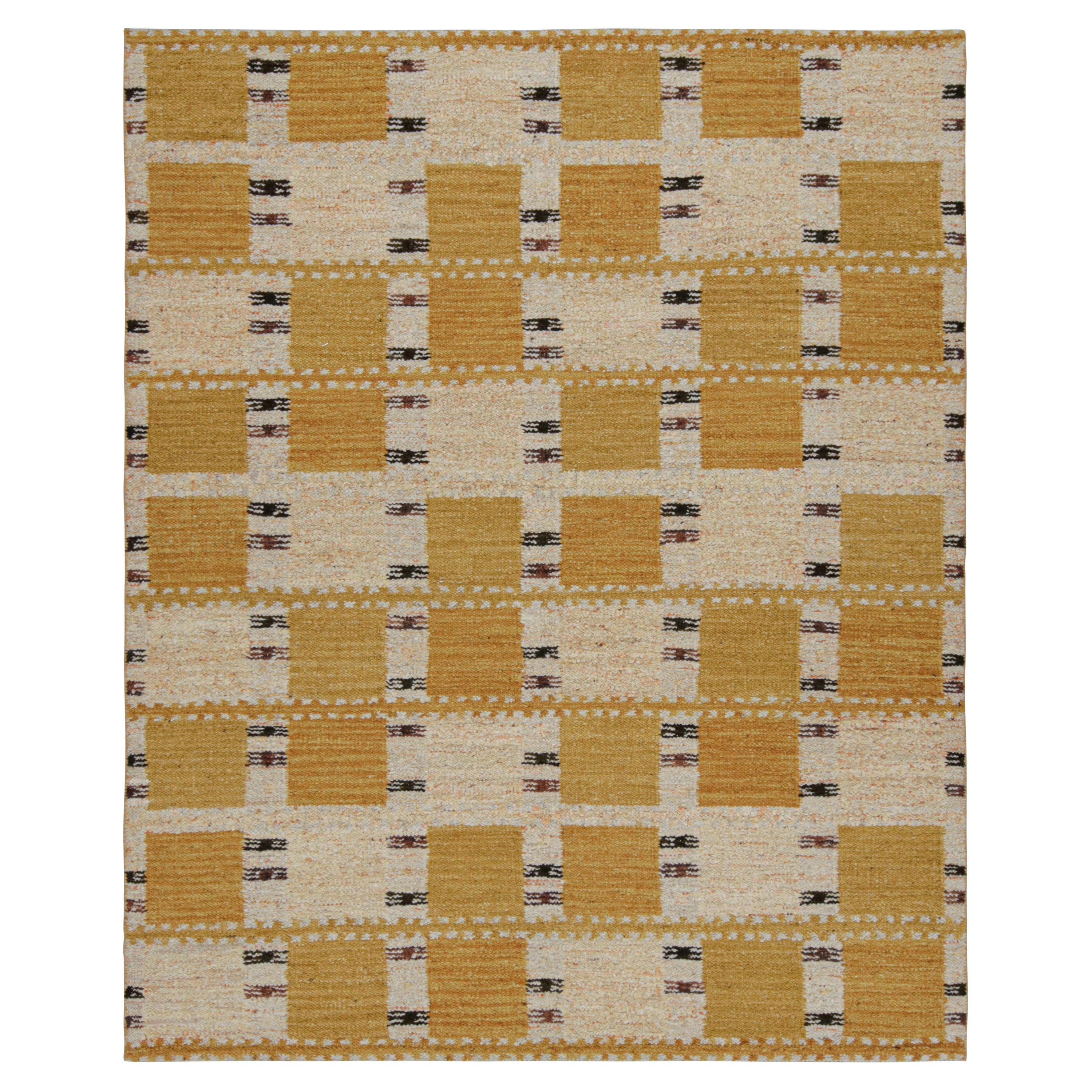 Rug & Kilim’s Scandinavian Style Rug with Gold Geometric Patterns  For Sale