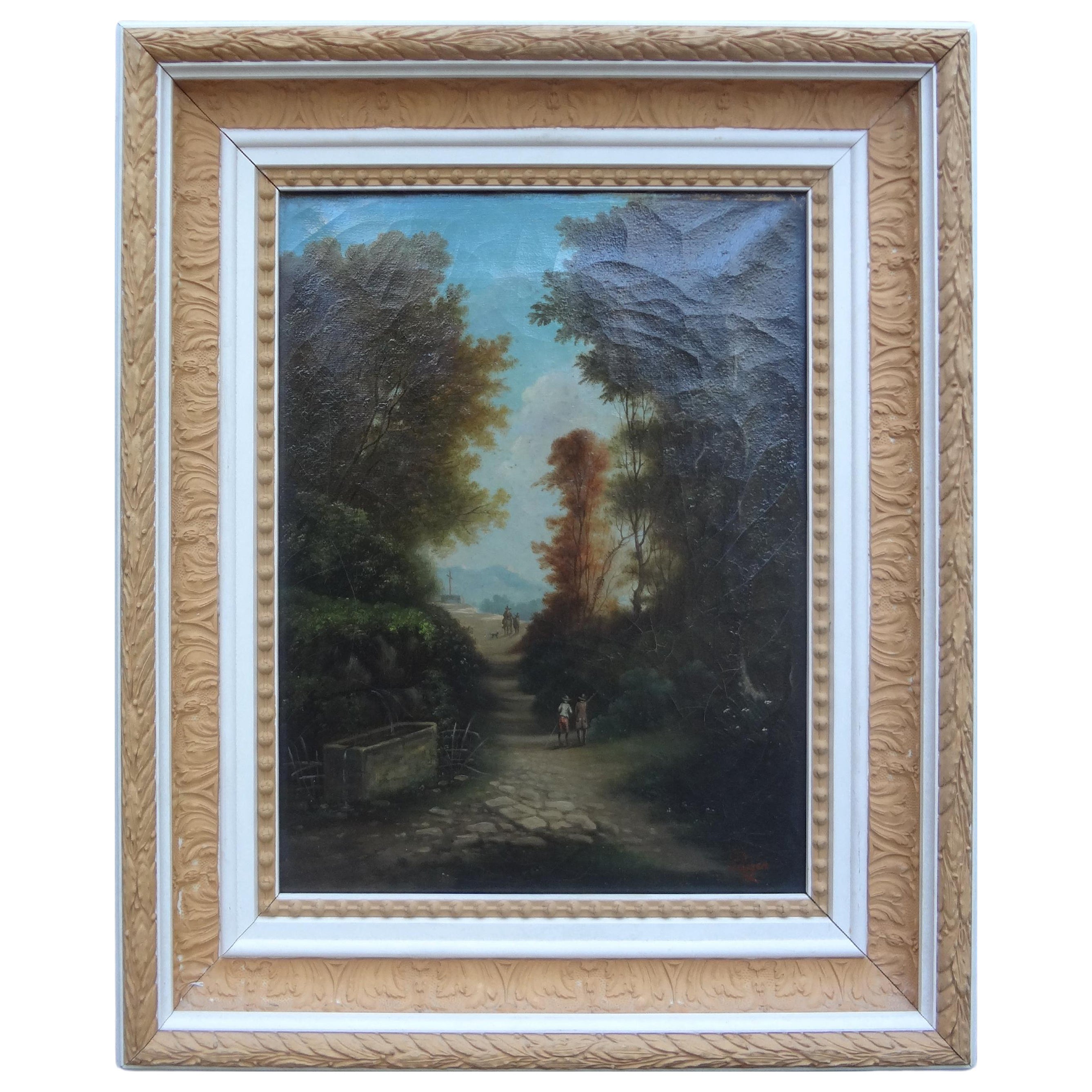 19th Century French Landscape Oil On Canvas, Signed Pages For Sale