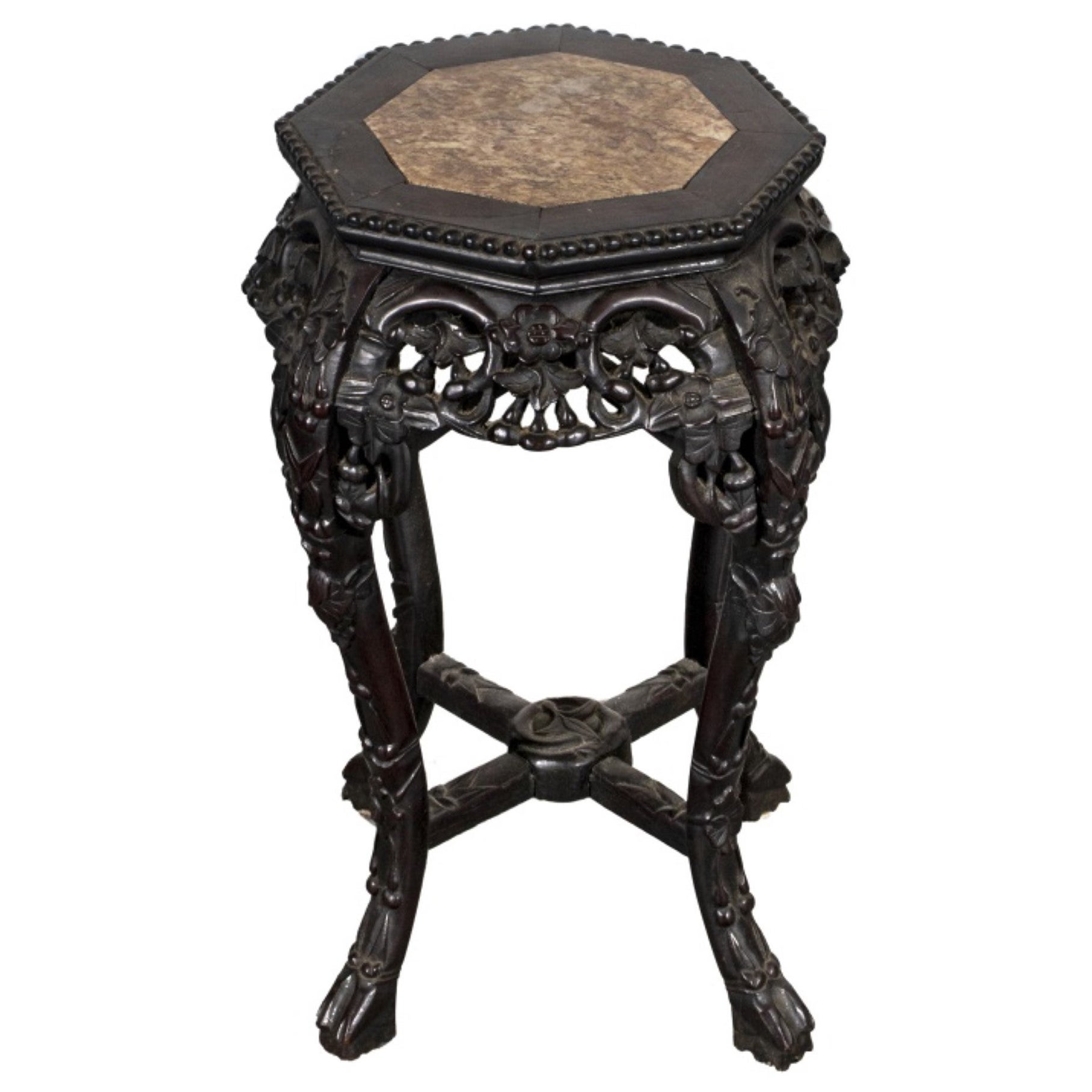 Chinese Hardwood & Marble Side Table For Sale