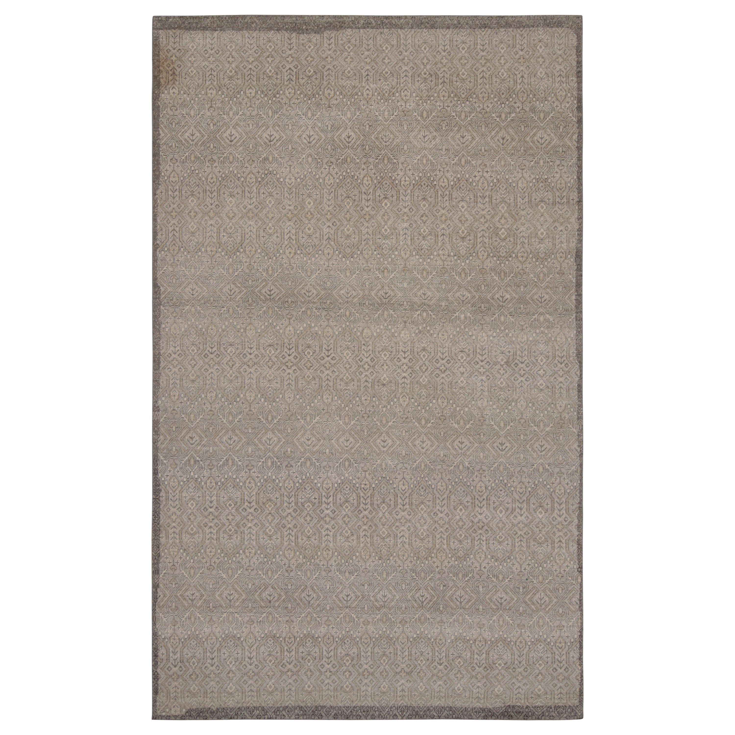 Rug & Kilim’s Contemporary Rug in Beige, Gray and Blue Geometric Patterns For Sale