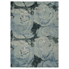 Rug & Kilim’s Modern Abstract Impressionist Rug in Blue, with Floral Patterns