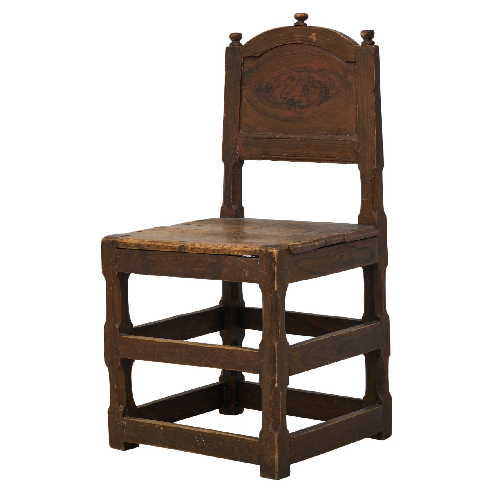 Unusually Large Swedish Antique Brown Pine Baroque Chair For Sale