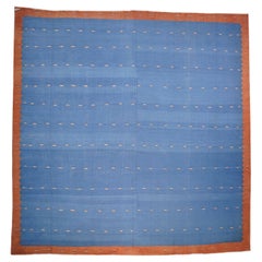 Beige Vintage Dhurrie Rug with Blue & Green Geometric Pattern from Rug & Kilim  
