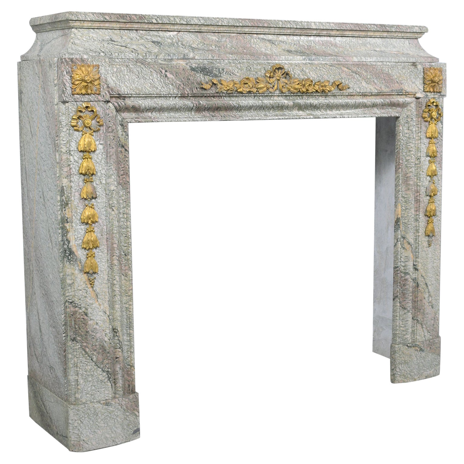 19th Century French Marble and Brass Mantle Fireplace: Restored Elegance For Sale