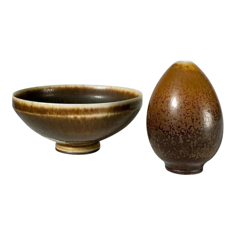 Pair of Berndt Friberg Miniatures Vase & Bowl Gustavsberg Sweden Stoneware 1957 For Sale