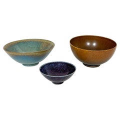 Vintage Set of Three Swedish Stoneware Bowls Sven Wejsfelt & Lasse Östman Gustavsberg 