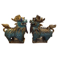 Großes Paar antiker chinesischer Porzellan- Foo-Hunde aus Porzellan
