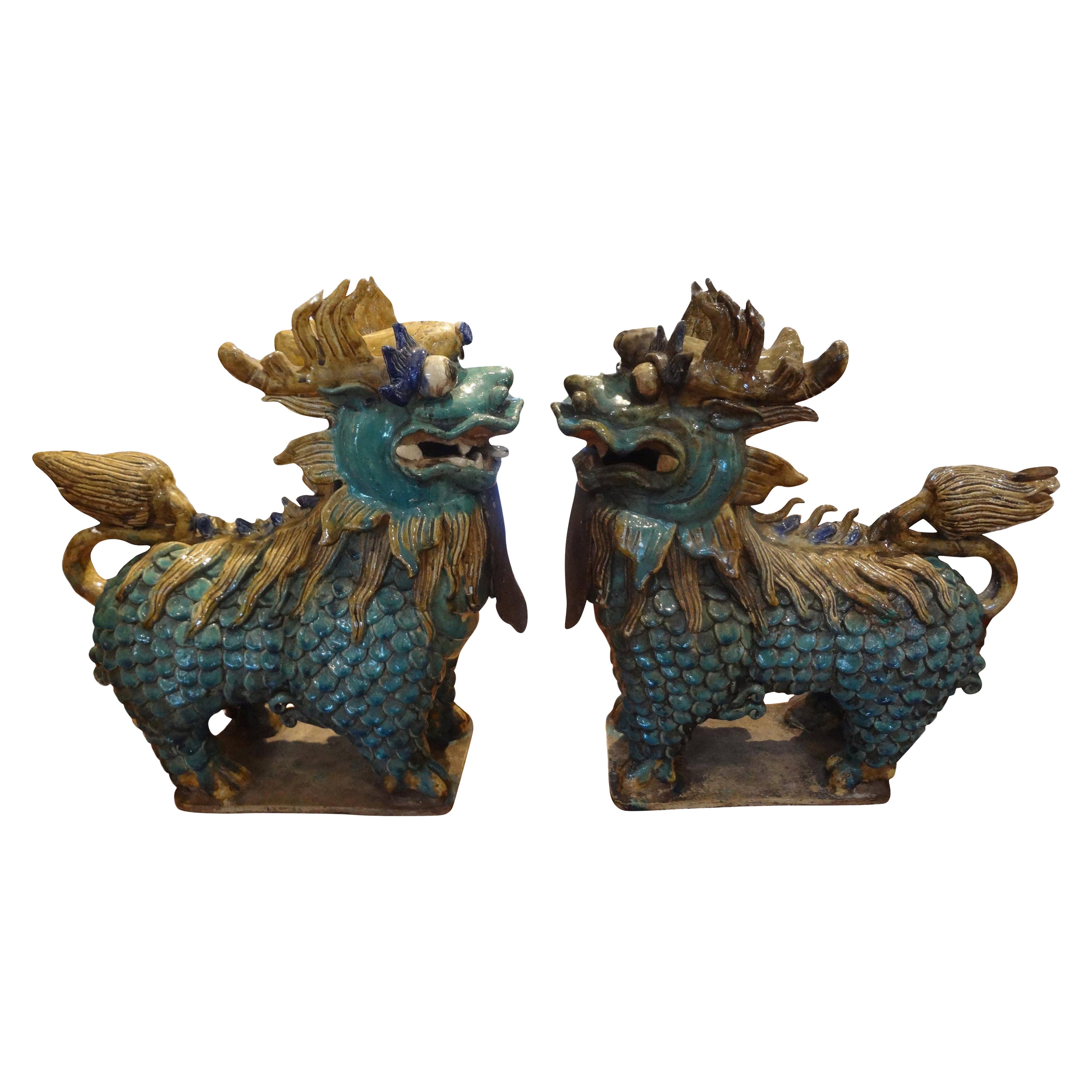Large Pair of Antique Chinese Porcelain Foo Dogs