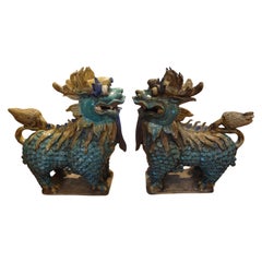 Large Pair of Antique Chinese Porcelain Foo Dogs