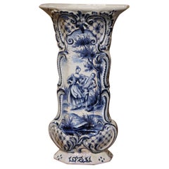  18th Century French Blue and White Hand Painted Faience Delft Vase
