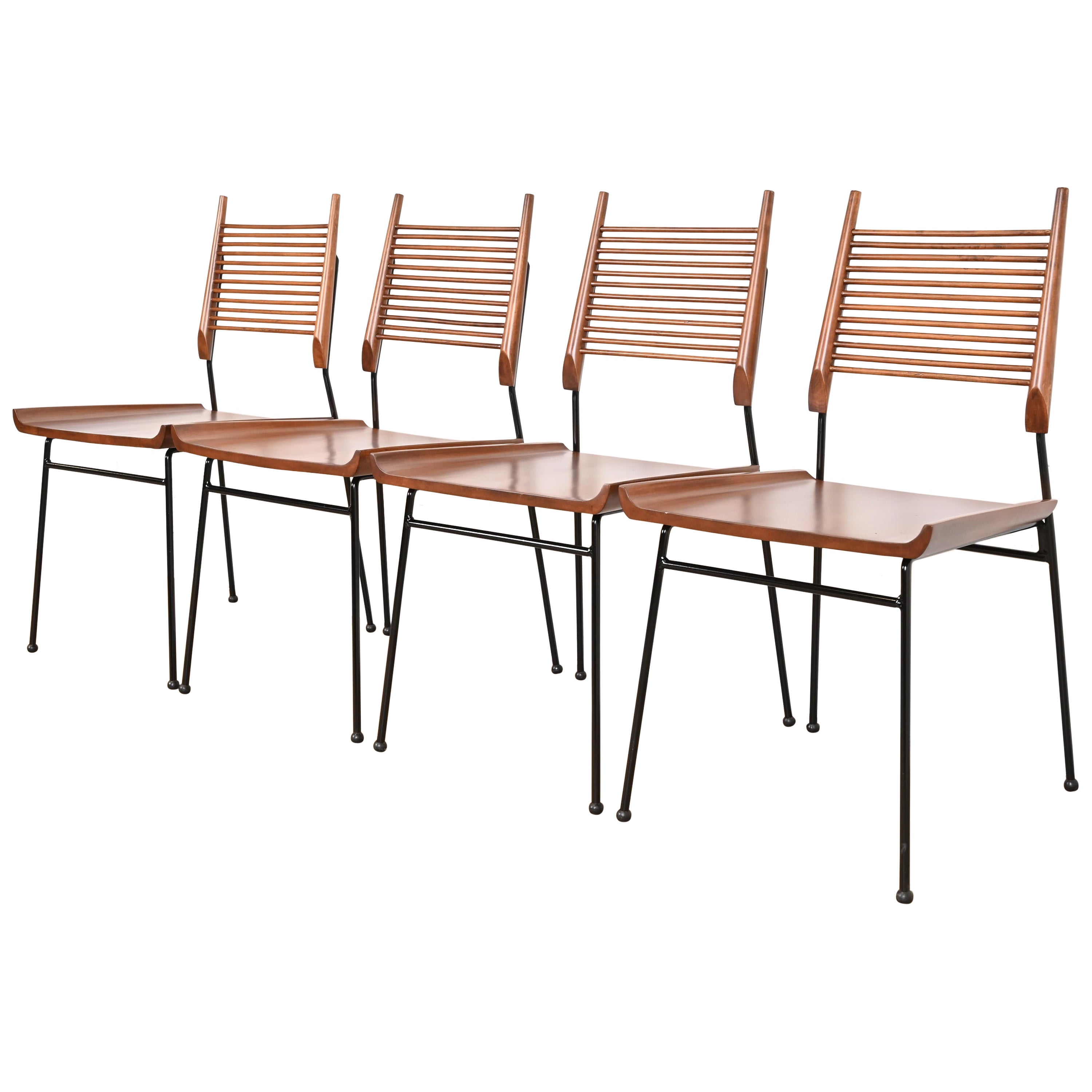 Paul McCobb Planner Group Maple and Iron "Shovel" Dining Chairs, Fully Restored For Sale