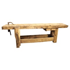Circa 1890 Bleached French Carpenters Work Bench Table with Lower Storage