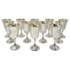 Retro Set of 12 Estate American Hallmarked Sterling Silver Goblets, Circa 1950's
