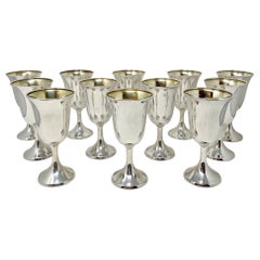 Set of 12 Estate American Hallmarked Sterling Silver Goblets, Circa 1950's