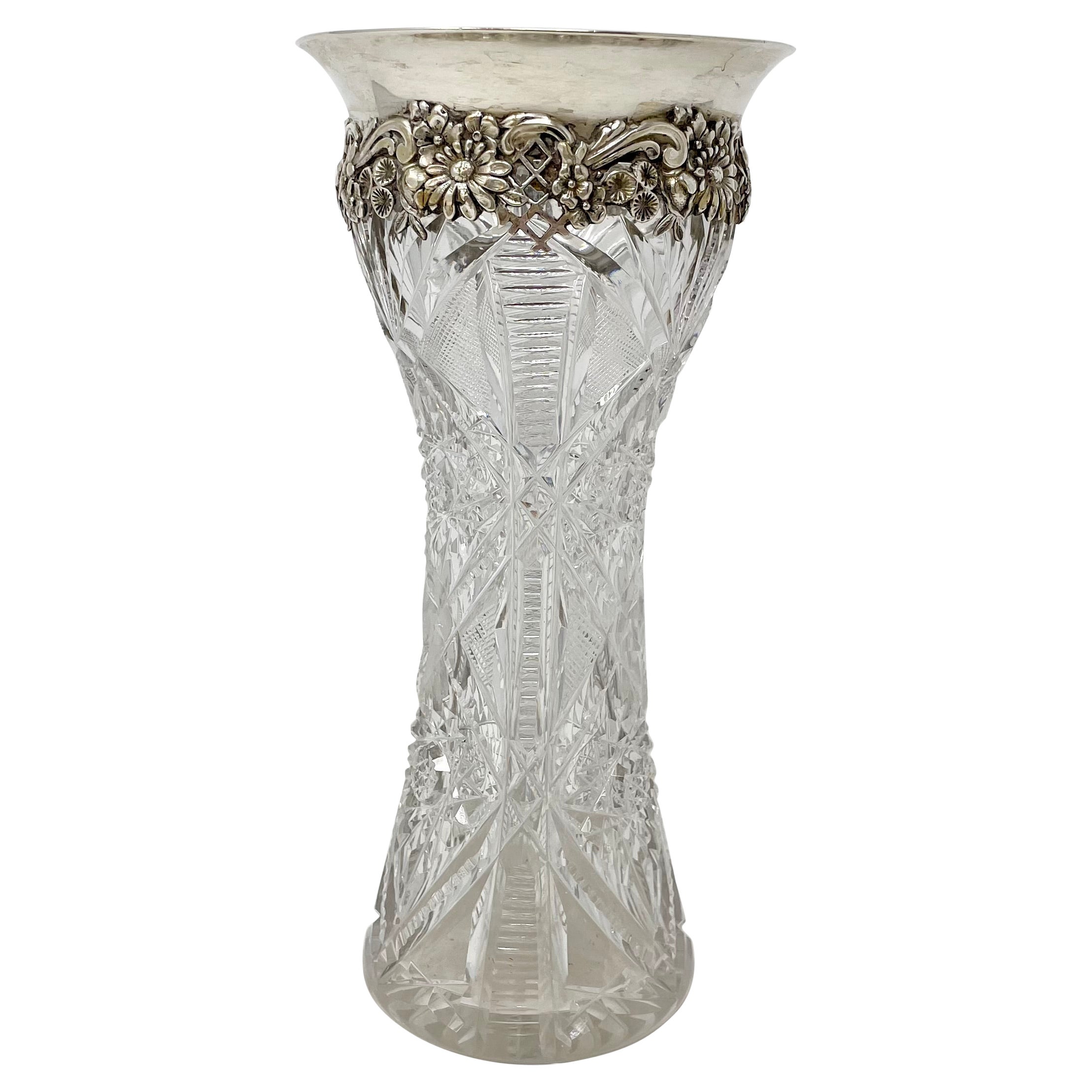 Antique American Sterling Silver & Cut Crystal Bud Vase, Circa 1870-1880.