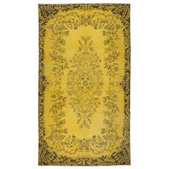 Dekorativer gelber handgefertigter Teppich in Zimmergröße 5,5x9,5 Ft, recycelter türkischer Teppich